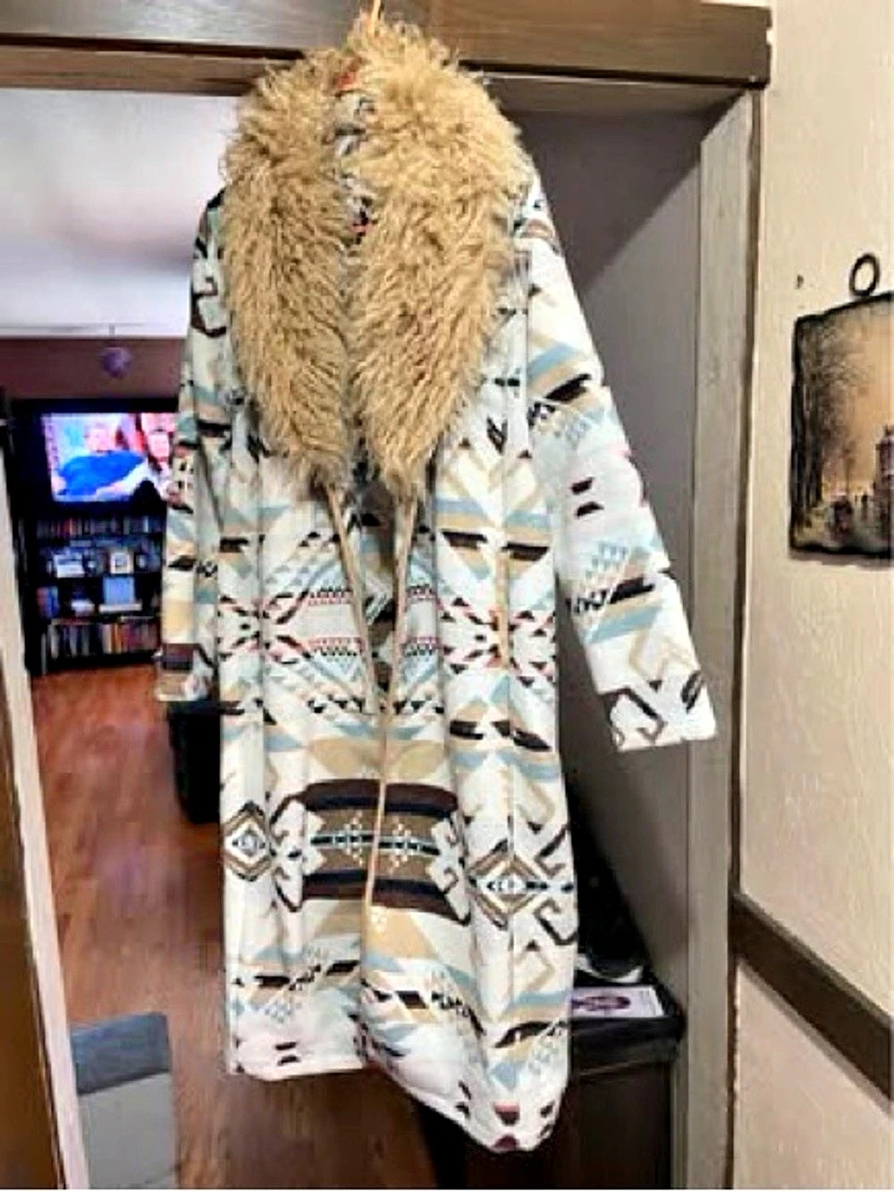Gypsy Rose CRW FUR COL Geometric Faux-Fur Collar Coat XL NWT